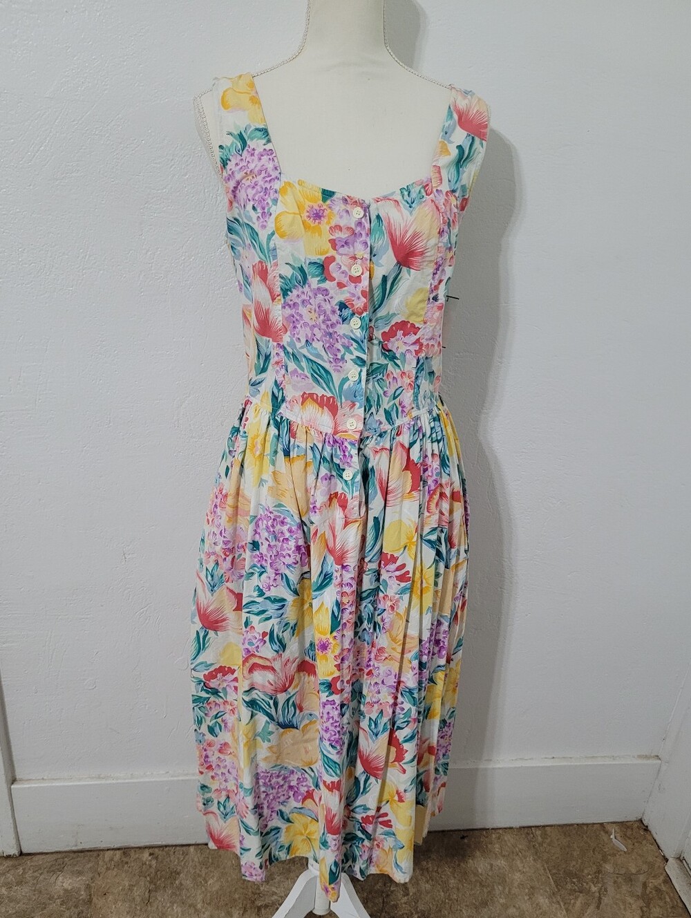 Vintage Floral Sleeveless Dress Cotton